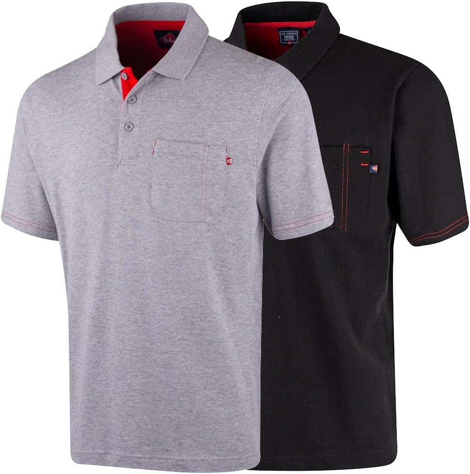Lee Cooper LCTS011 Men's Pique Polo Shirt, Grey Marl, L