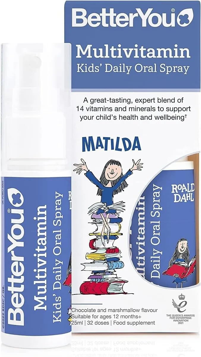BetterYou Multivitamin Kids Oral Spray, Kids Vitamin Supplement, Sugar Free Chocolate and Marshmallow Flavour, 1-Month Supply, Tablets and Gummies Free Vitamin