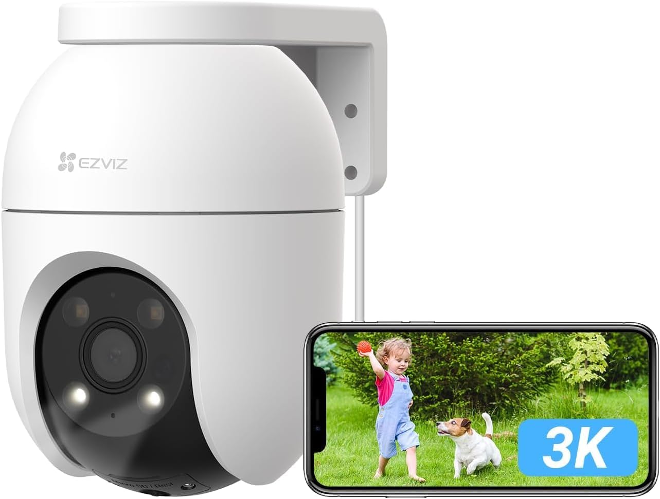 EZVIZ 3K Security Camera Outdoor No Monthly Fee, 512GB Local Storage SD Card Supports, 360° PT, Colour Night Vision, Human/Vehicle Detection, Auto-Track, Home Wifi CCTV System, Alexa/Google (C8c 5MP)