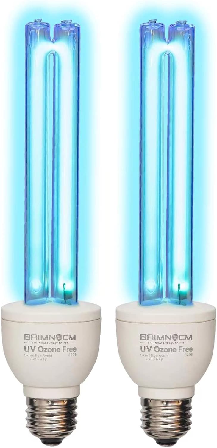 BAIMNOCM 2 Pack UVC Light Bulb Ozone Free, UV Lamp 25 Watt, 254nm Weavelength UV-C lamp for Basement E26 Base 2 Count