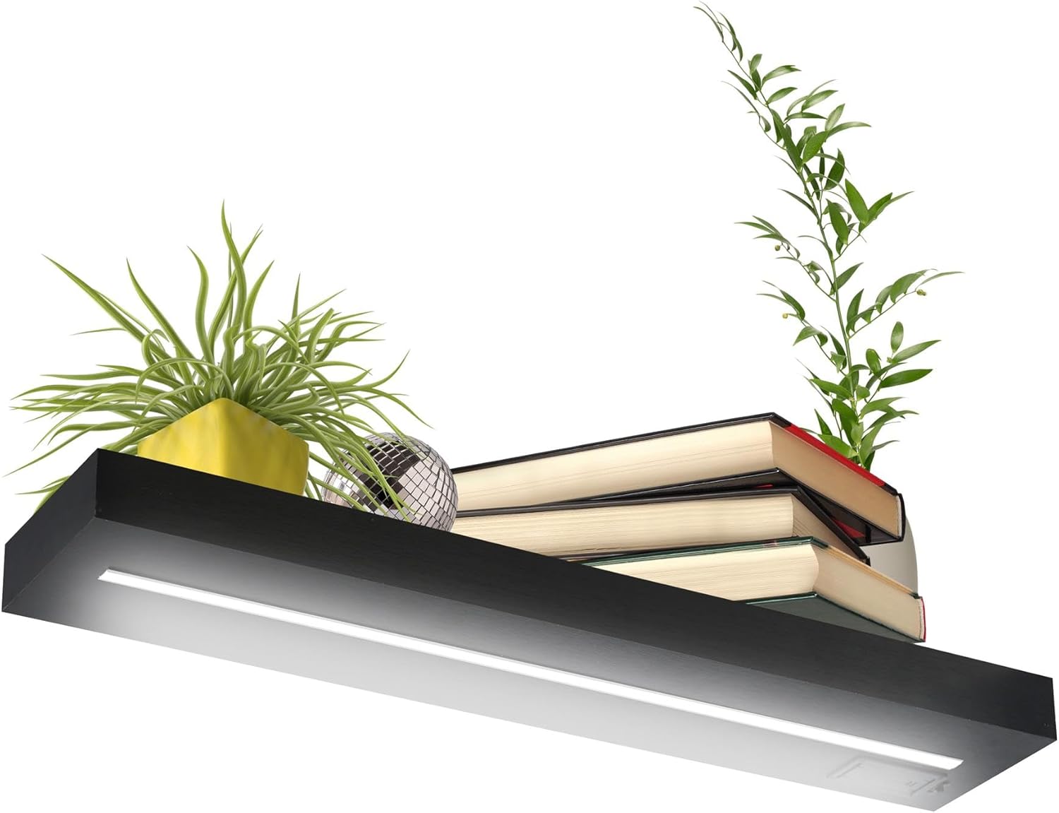 GEEZY Black Floating Shelf with LED Lights - 60cm Wooden Display, Modern Decorative Design, Fixtures Included, Wall Mount - Floating Shelves for Wall Bedroom, Living Room, Office, Gaming