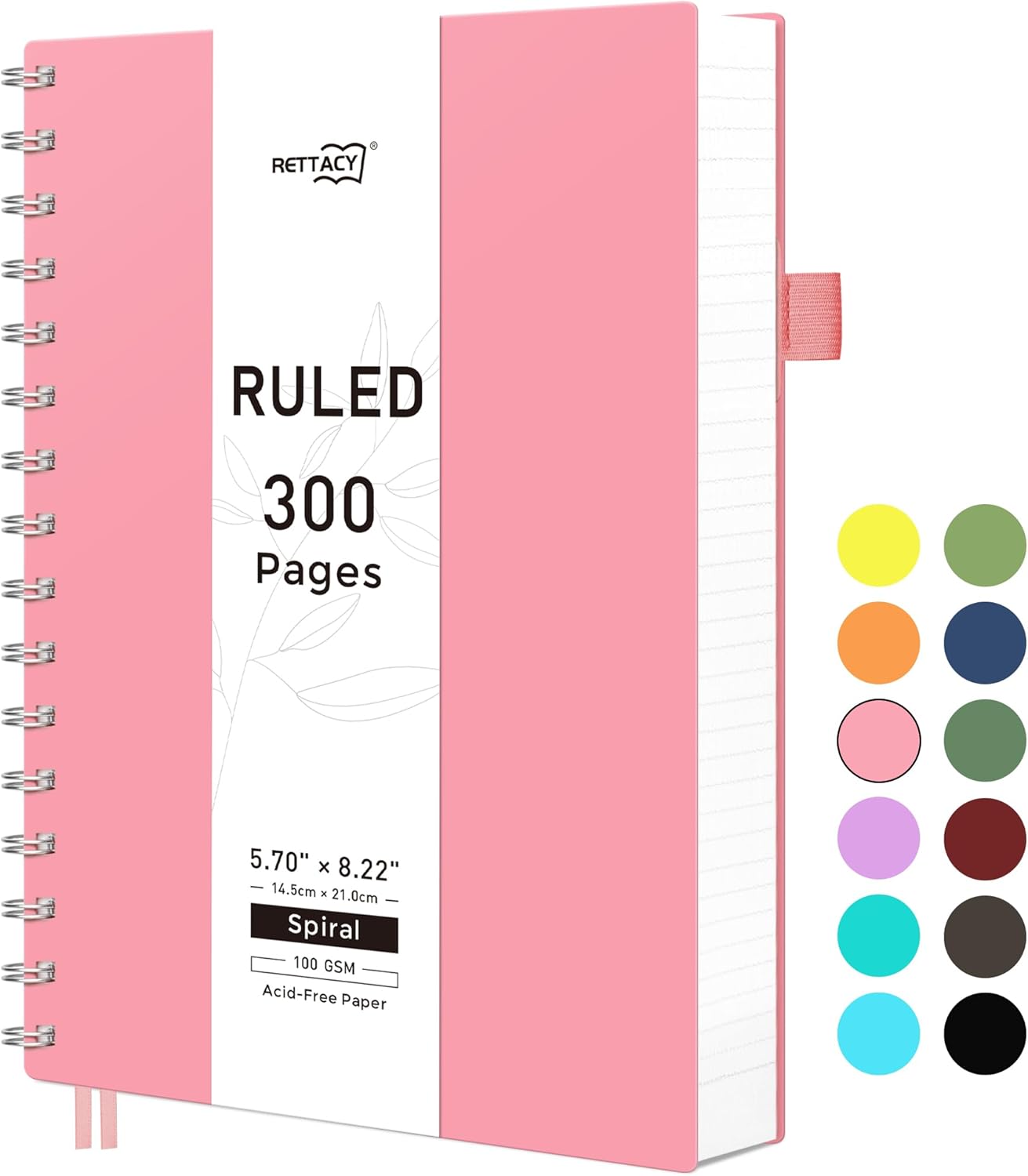RETTACY A5 Notebook, Notepad, Wirebound Spiral Notebooks 300Pages /150 Sheets for Writing,100gsm College-Ruled Paper, PVC Hardcover, for Women Men Work Office School,14.5 x 21cm - Pink