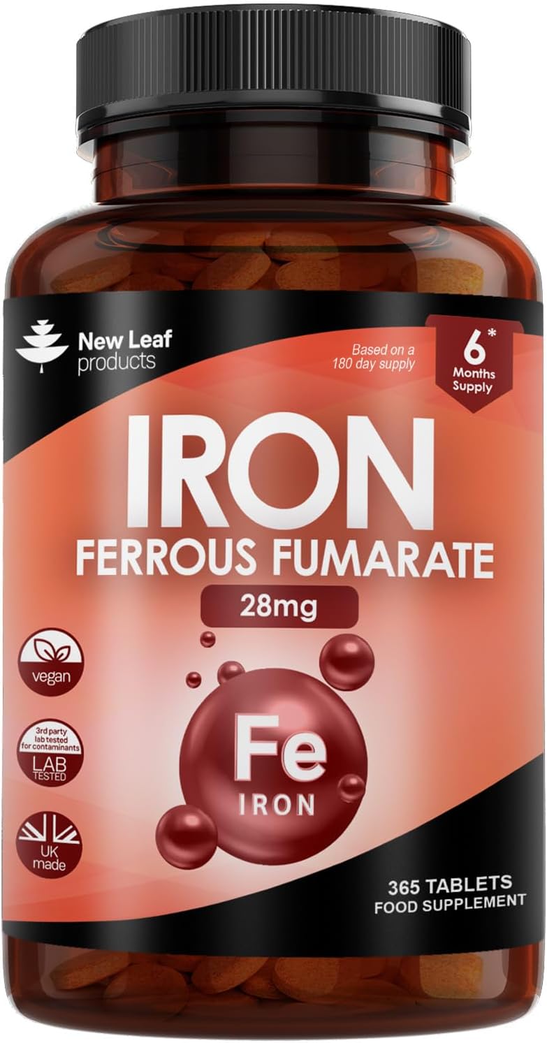 Gentle Iron Tablets 28mg High Strength Ferrous Fumarate Iron - Vegan Iron Supplements for Men and Womens Health - Reduction in Tiredness and Fatigue, Supports Immune, Health and Energy