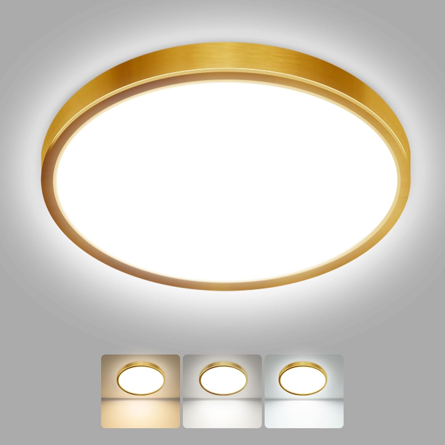 hepside LED Ceiling Light,3000K/4000K/6500K 3 Color Temperature,Waterproof LED Ceiling Lamp, Modern,Round Flush Ceiling Light for Bathroom,Bedroom, Kitchen, HallwayØ29CM(Gold)