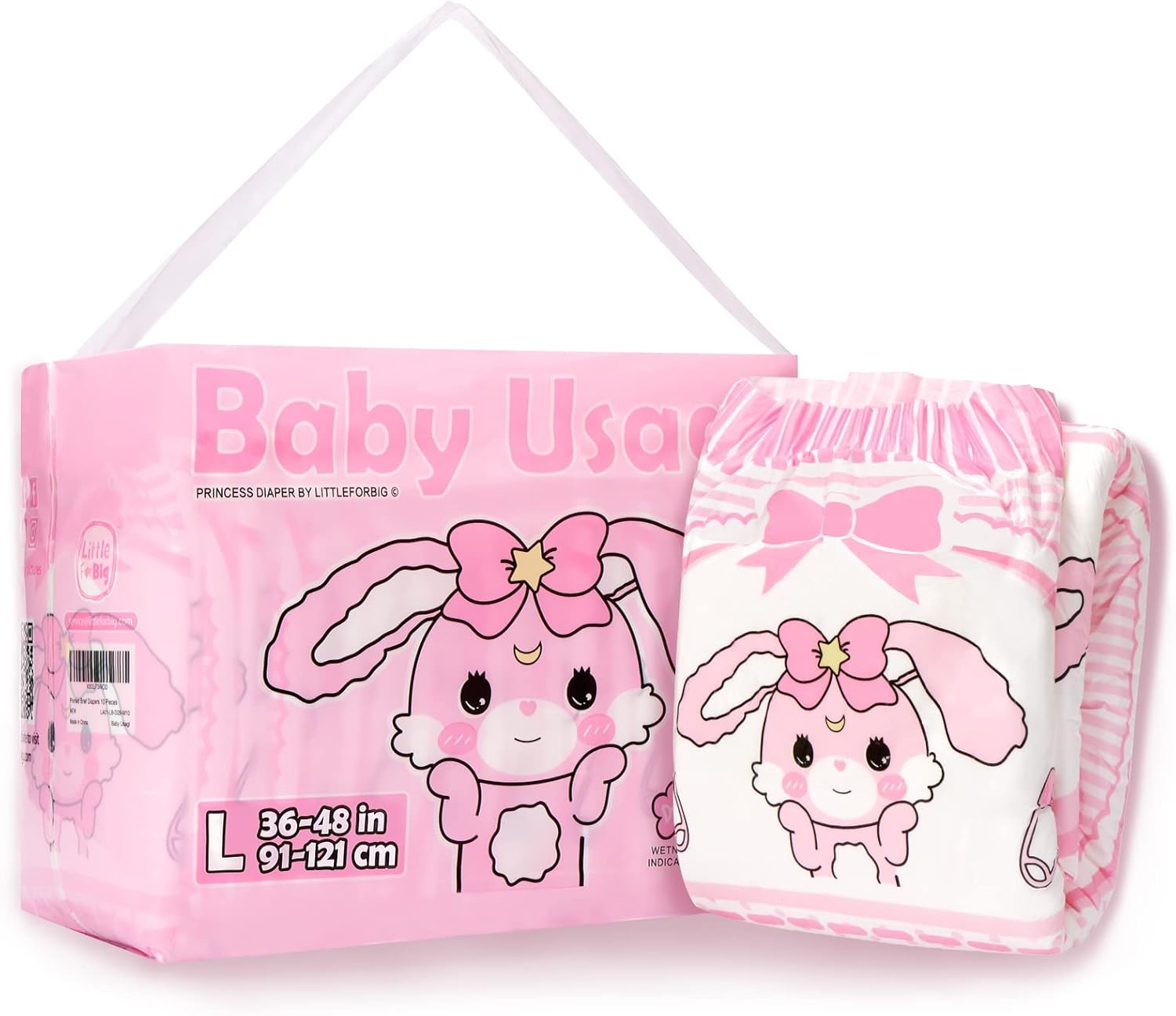 LittleForBig Adult Printed Diaper 10 Pieces - Baby Usagi (Large 91-121 cm)
