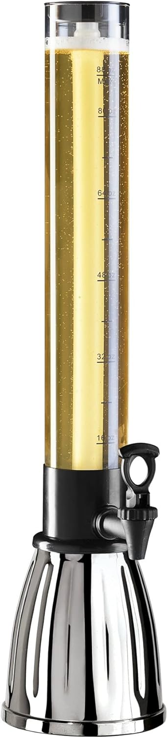 OGGI Beer Tower 3L/100oz - Beverage Dispenser with Spigot & Ice Tube, Margarita Tower, Mimosa Tower, Perfect Drink Dispensers for Parties, Drink Tower, Holds 6 Pints of Beer – Stainless