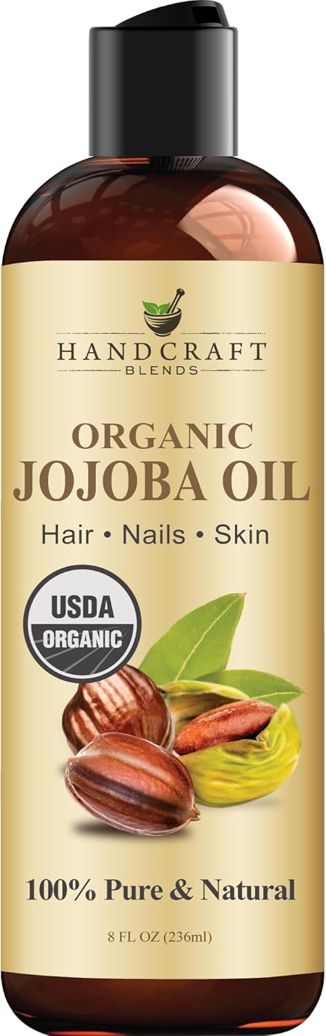 Handcraft Blends USDA Organic Jojoba Oil - Cold-Pressed 236 ml - 100% Pure and Natural - Premium Grade Carrier Oil for Skin and Hair - Hair and Body - Massage - Hexane-Free