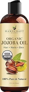 Handcraft Blends USDA Organic Jojoba Oil - Cold-Pressed 8 Fl Oz - 100% Pure and Natural - Premium Grade Carrier Oil for Skin and Hair - Hair and Body - Massage - Hexane-Free