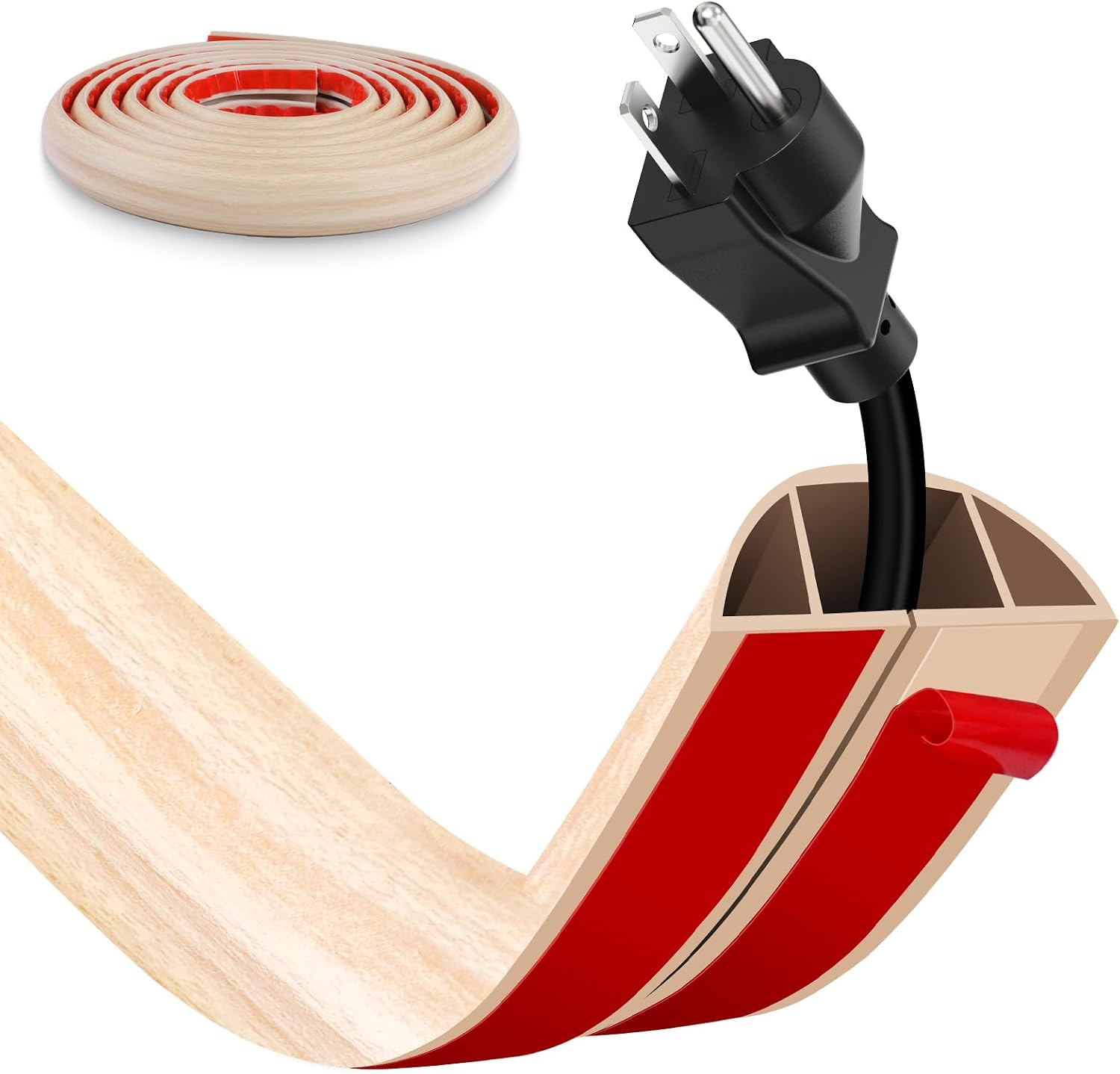 Floor Cord Cover, Wire Cover, Self Adhesive Cable Covers, Protect Cables & Prevent Trip Hazards For Office Home Factories Garages Flexible Cords Hider On Floor Wall