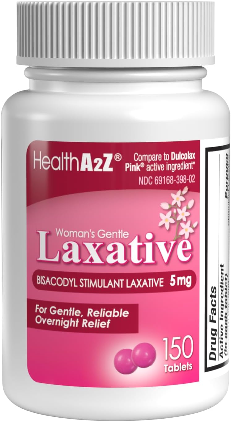 HealthA2Z® Woman's Gentle Laxative | Bisacodyl Stimulant Laxative 5mg | Constipation Relief | Gentle and Reliable | Overnight Relief (150 Tablets)