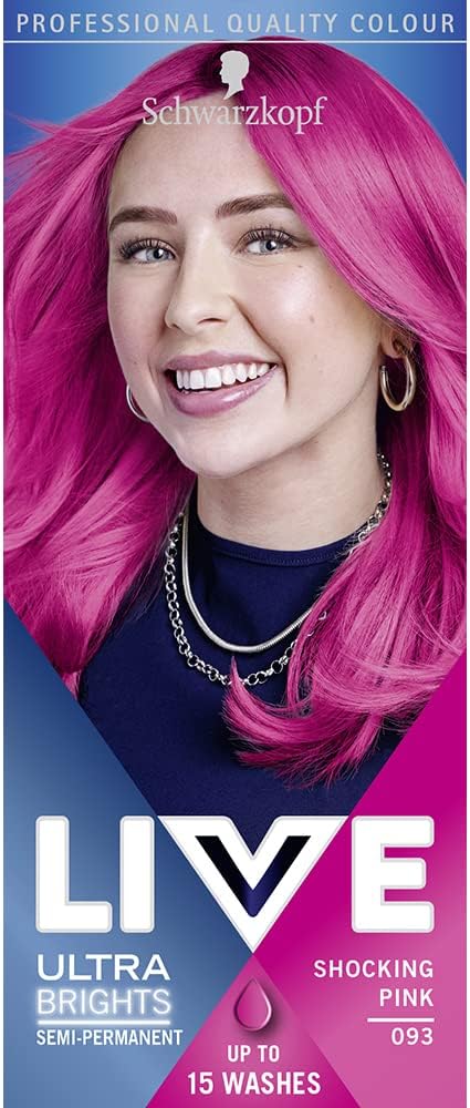 Schwarzkopf LIVE Ultra Brights Or Pastels, Vibrant Semi-permanent Pink Hair Dye, Lasts Up to 15 Washes- Shocking Pink 093