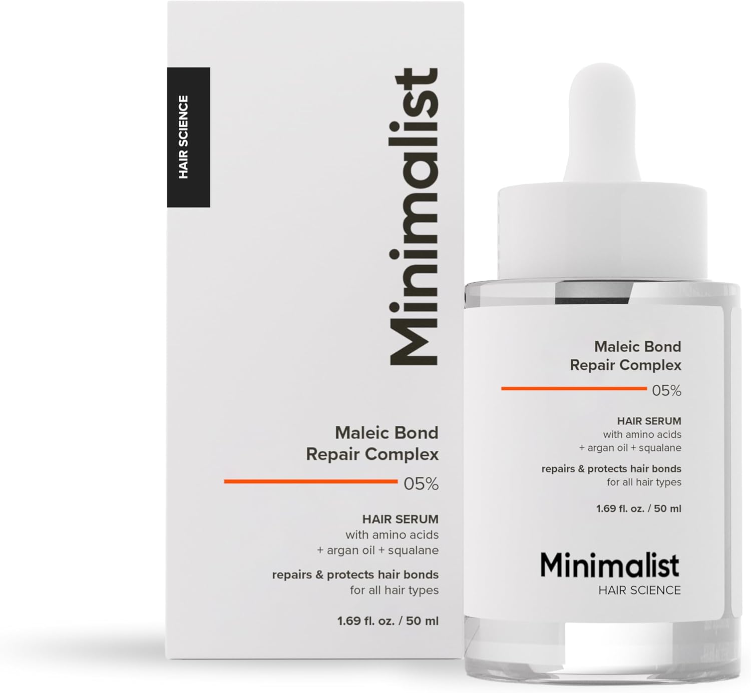 Minimalist Serum for Repairing Damaged Hair | Maleic Bond Repair Complex 05% Hair Serum with Amino Acids, Argan Oil & Squalane | For Women & Men | For All Hair Types | 50 ml