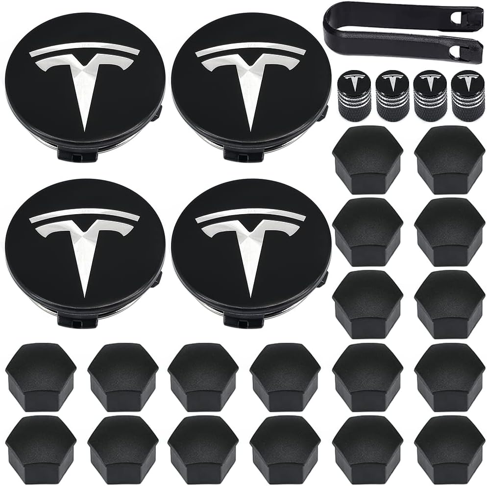 YISIZES Aero Wheel Cap Kit, Tesla Wheel Hub Center Covers Lug Nut Caps for Tesla Model 3, Model Y, Model S, Model X, Silver Logo