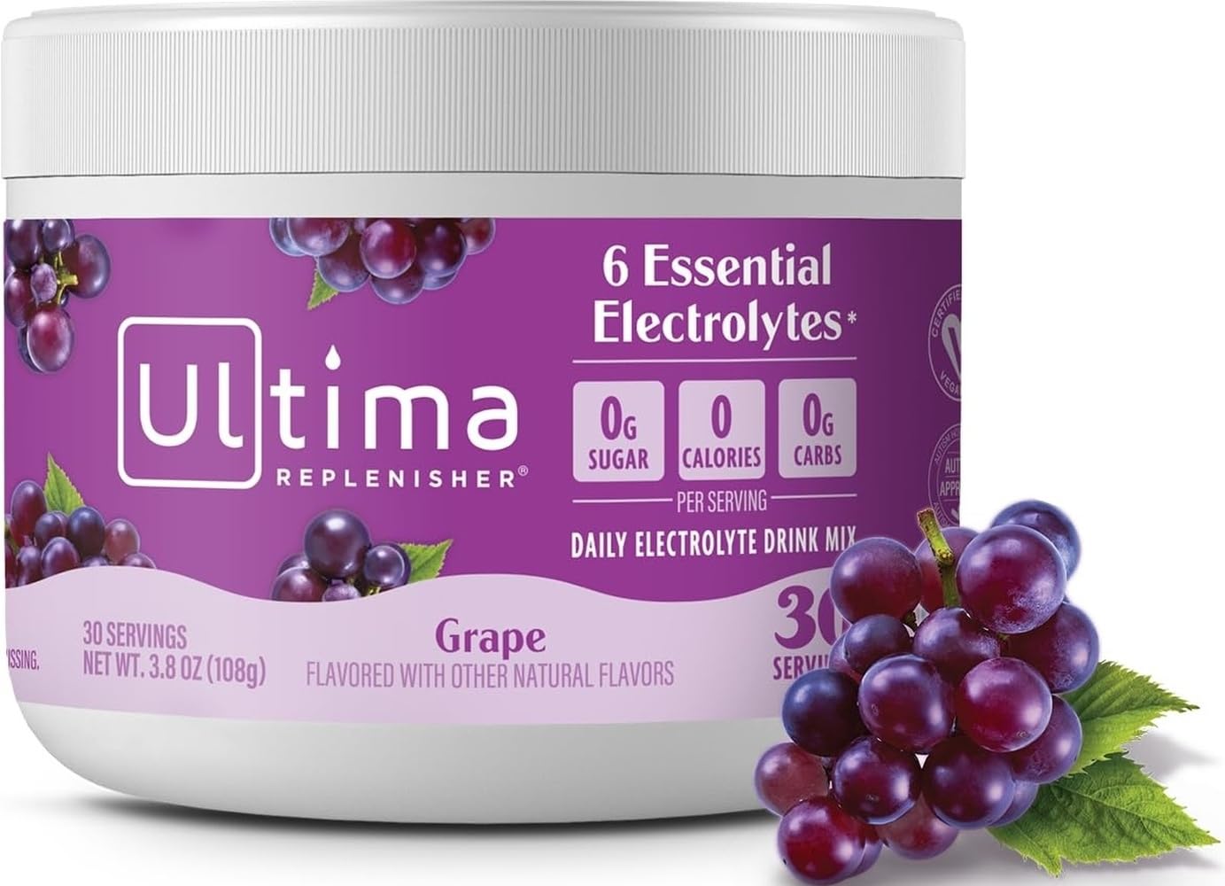 Ultima Replenisher Grape Electrolytes Powder, 30-Serving Canister