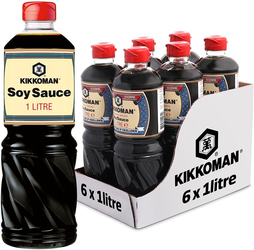 Kikkoman Naturally Brewed Original Soy Sauce 1 Litre | 100% Natural Ingredients | Authentic Premium Japanese Soy Sauce | Adds Rich Umami Flavour to Asian Sushi & Stir Fries | Vegan | 6 x PET Bottles