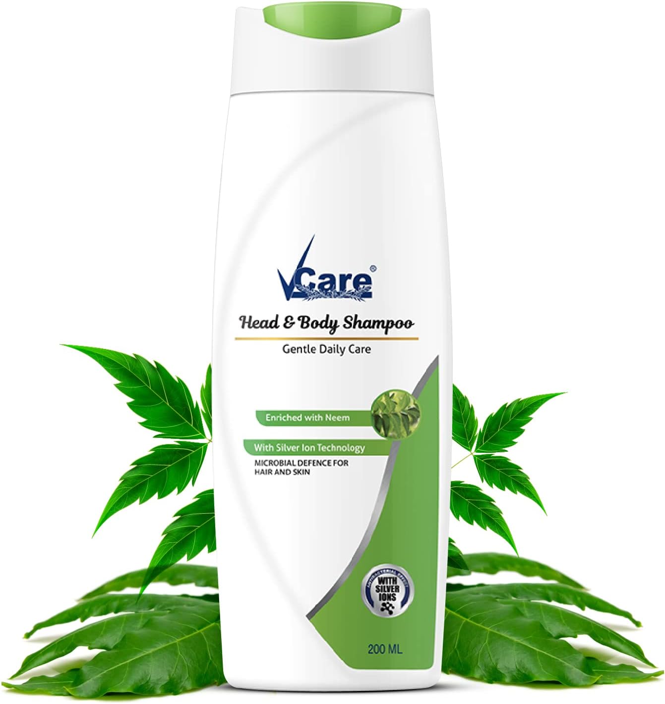 VCare Head & Body Shampoo for Hair & Skin, 200 ml, (Pack Of 1), Enriched with Neem and Silver Iron Technology