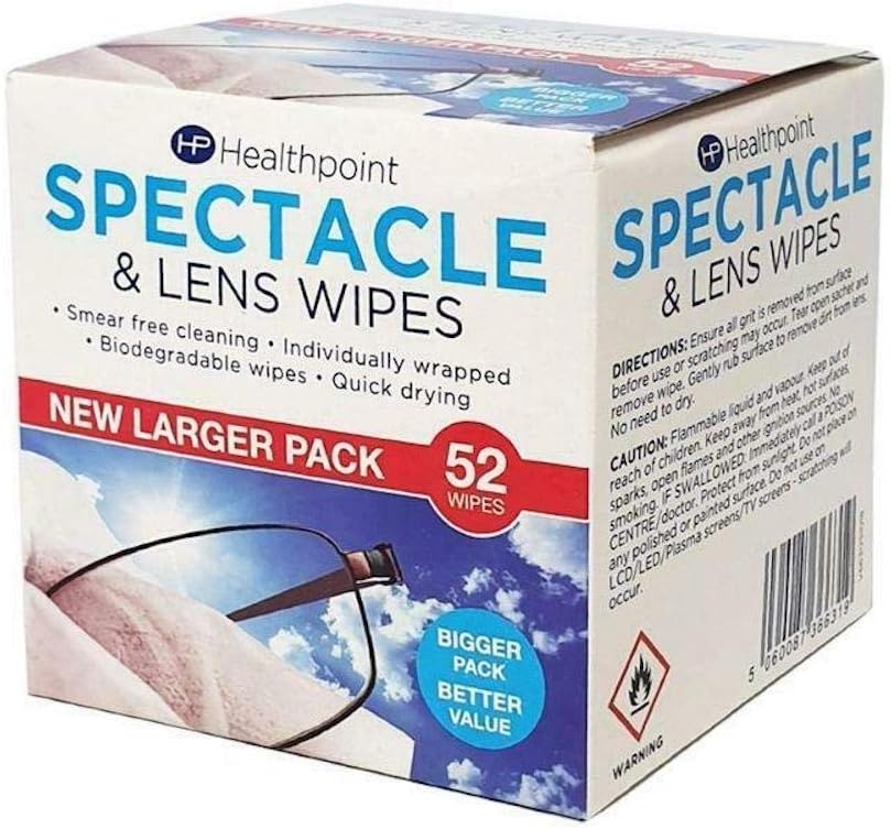 Healthpoint Glasses Wipes 624 Individually Wrapped Lens Wipes - Also Suitable for Cameras, Binoculars & Smartphone Screens