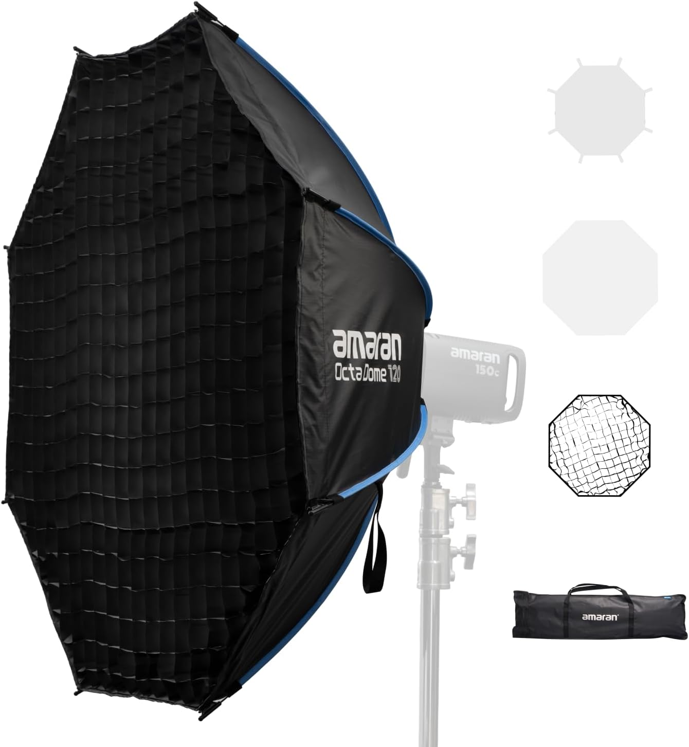 Amaran Octa Dome 120 One-Snap Setup Octagonal Bowens Mount Softbox, Ultra-Large Soft Light Modifier with Diffusion & Grid for Portrait Photography & Video Production, Portable with Carrying Bag