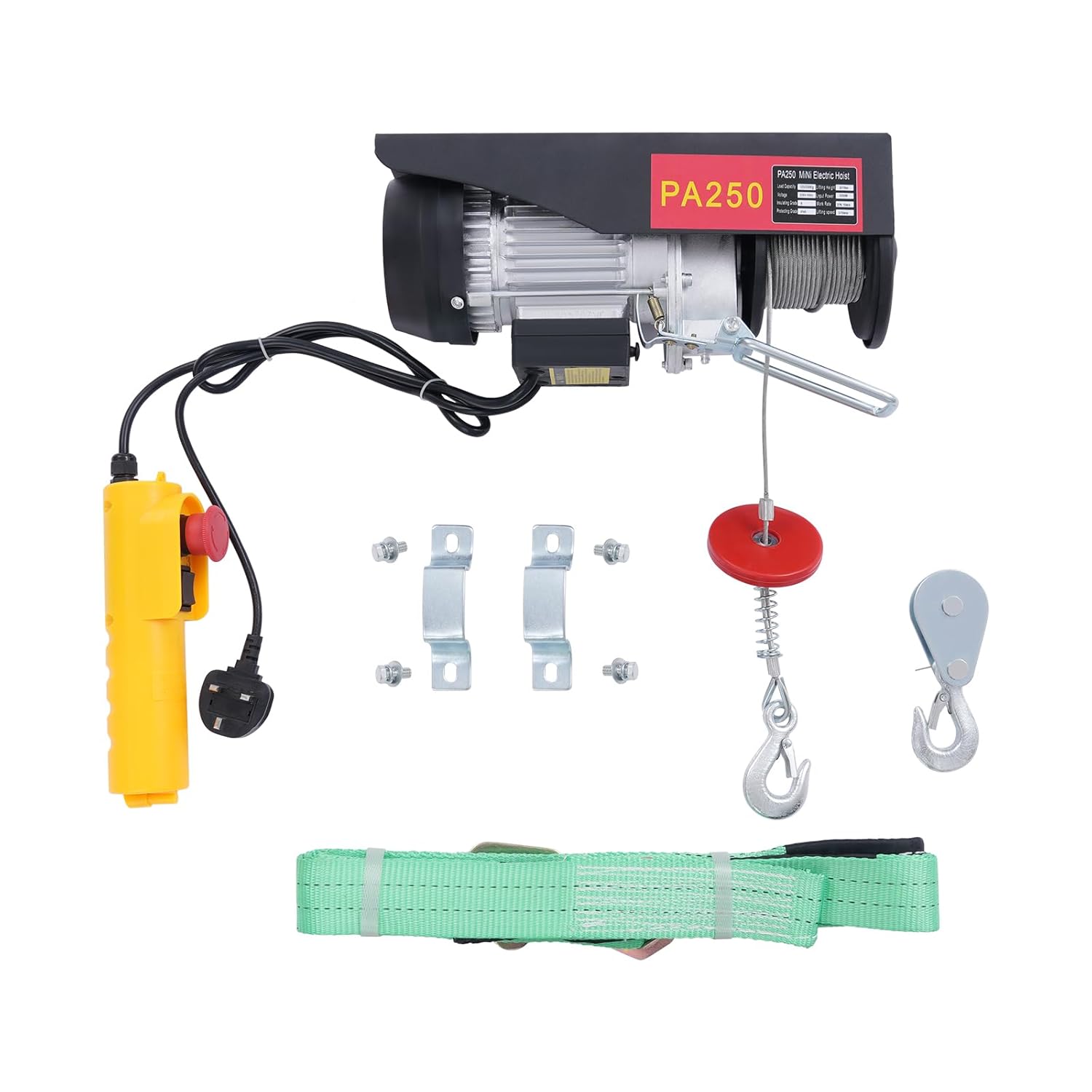 Donened - Electric Hoist Lift, 250kg/551.16lbs Electric Pulley System, 220V Electric Winch with Remote Control &18m Steel Wire, Overhead Lifting, for Factories, Workshops (250kg Black)