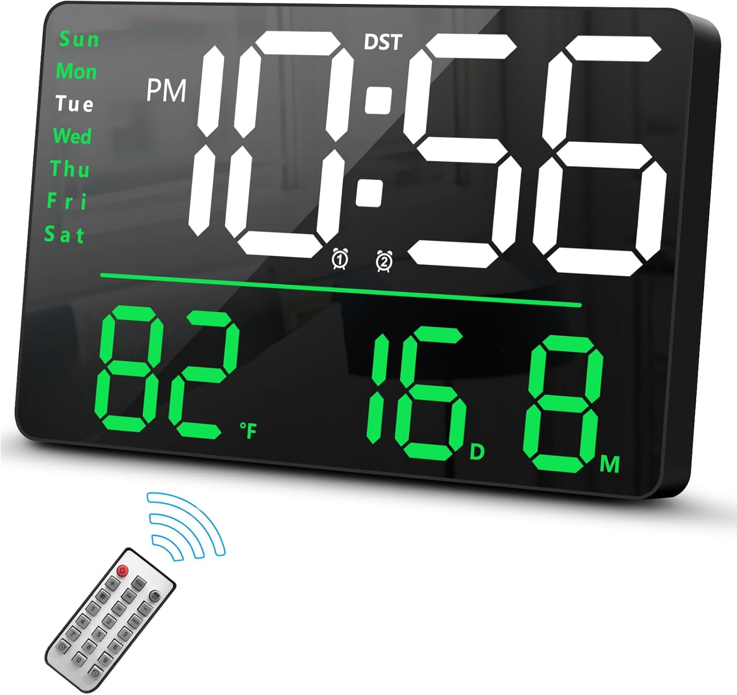 Digital Wall Clock, LED Clock with Remote Control, Digital Clock Large Display with Date Week Temperature for Living Room Decor, 12.6" Large Wall Clocks for Bedroom Office Gym Garage Shop (Green)