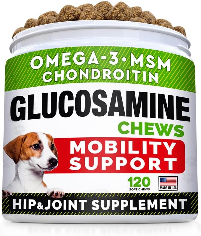 STRELLALAB Glucosamine Treats for Dogs - Joint Supplement w/Omega-3 Fish Oil - Chondroitin, MSM - Advanced Mobility Chews - Hip & Joint - Beef Liver - 100 Ct - Made in USA