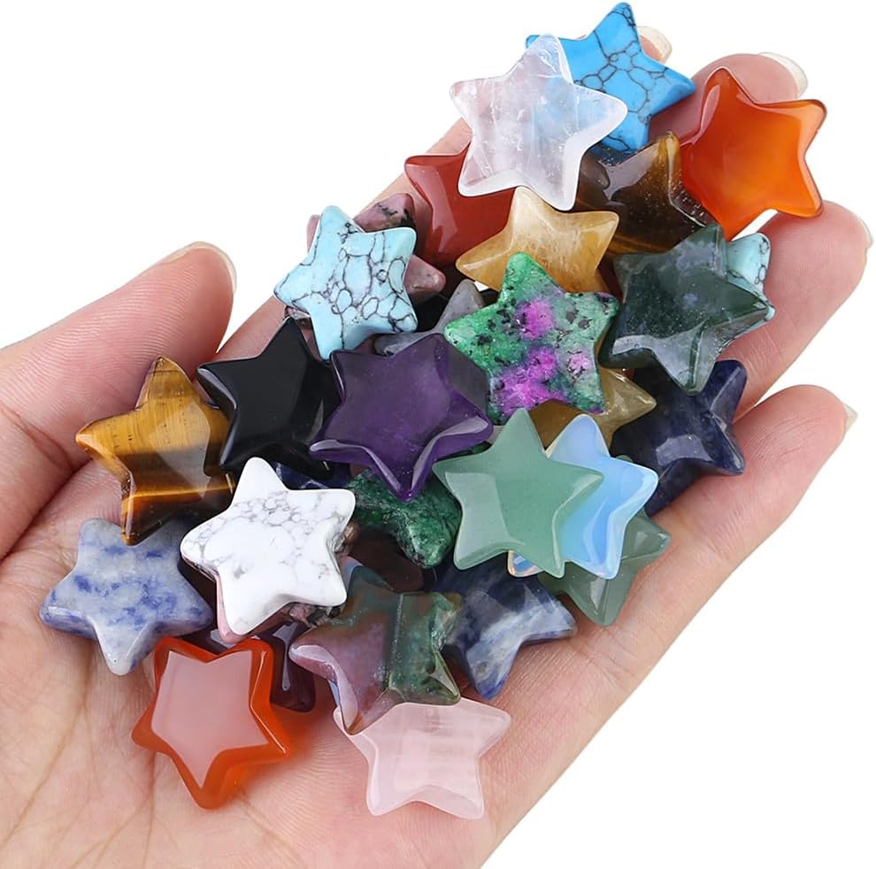 20 Pcs Crystals and Gemstones Healing Crystals Wellness Gifts Anxiety Relief for Adults Celestial Gifts Magic Stars Reiki Chakra Protection Polished Stones Crystal Gifts for Women