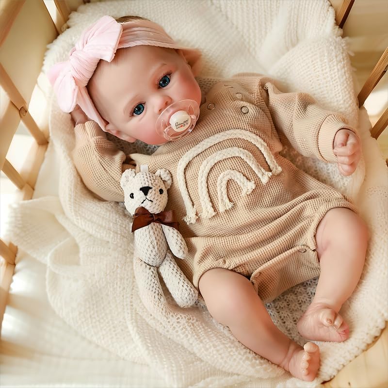Pinky Reborn Dolls Blue Eyes 19inch 48cm Realistic Reborn Baby Dolls Soft Cloth Body Newborn Babies with Painted Hair Toy
