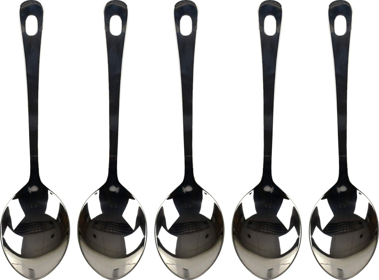 Set of 5 Stainless Steel Sober Spoons for Serving Cooking Dining (12")