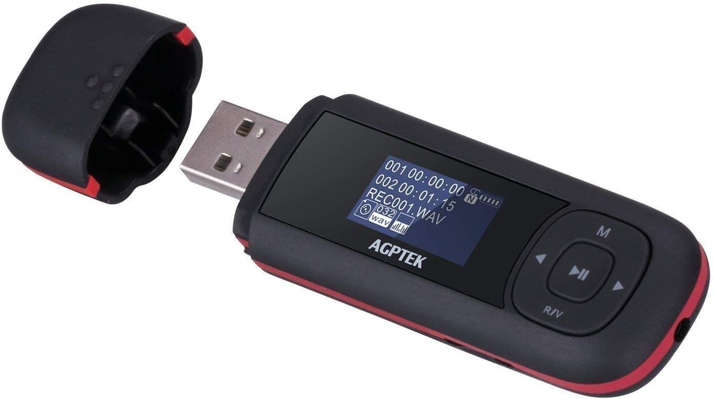 AGPTEK U3 USB Stick Mp3 Player, 8GB Music Player Supports Replaceable AAA Battery, Recording, FM Radio, Expandable Up to 128GB, Black