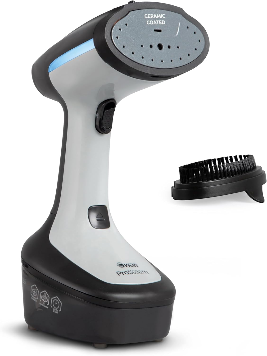 Swan SI12022N Portable Garment Steamer, Lightweight, Jet Steam, Cloth Friendly Ceramic Coated Steam Panel, Removes Bacteria and Odours, 1500W, 300ml Water Tank, 25 g Steam Rate, Black