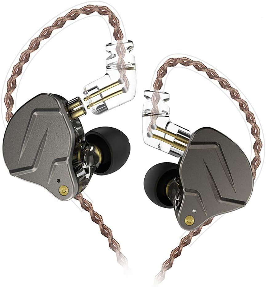 erjigo KZ ZSN Pro Dynamic Hybrid Dual Driver in Ear Earphones Detachable Tangle-Free Cable Musicians in-Ear Earbuds Headphones (Gray Without Mic)