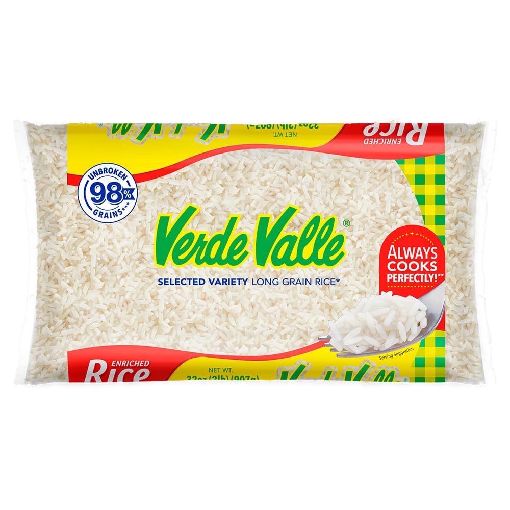 Verde Valle Long Grain White Rice Bag 2lb (1 pack), Enriched Fluffy Long Grain Mexican Rice, Dry Arroz Pantry Staple for Sides and Meals, Non Perishable Food