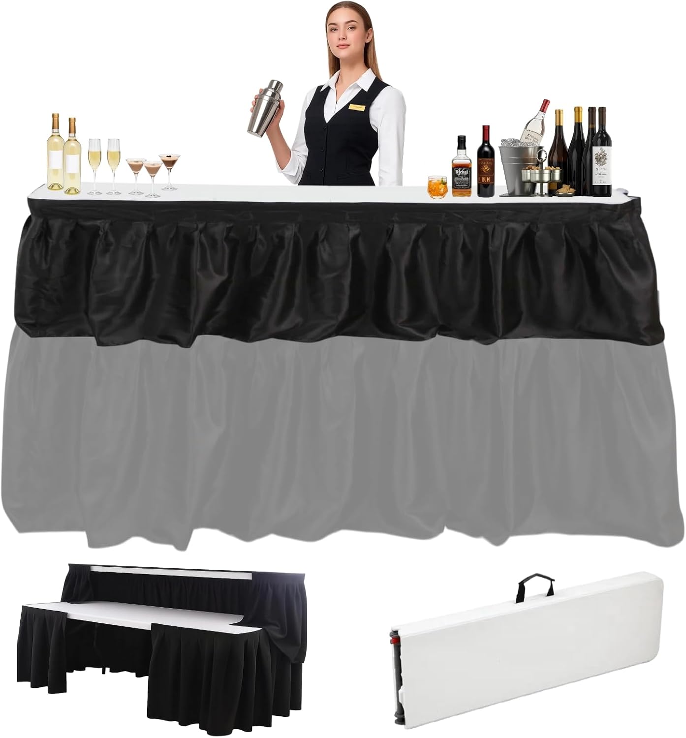 6 Foot Bar Top Riser Tables Bar Riser with Table Skirts Mobile Bar Folding Table Foldable and Portable Risers for Banquet Events Home Party Bar Picnics and Restaurants(Table Not Included)