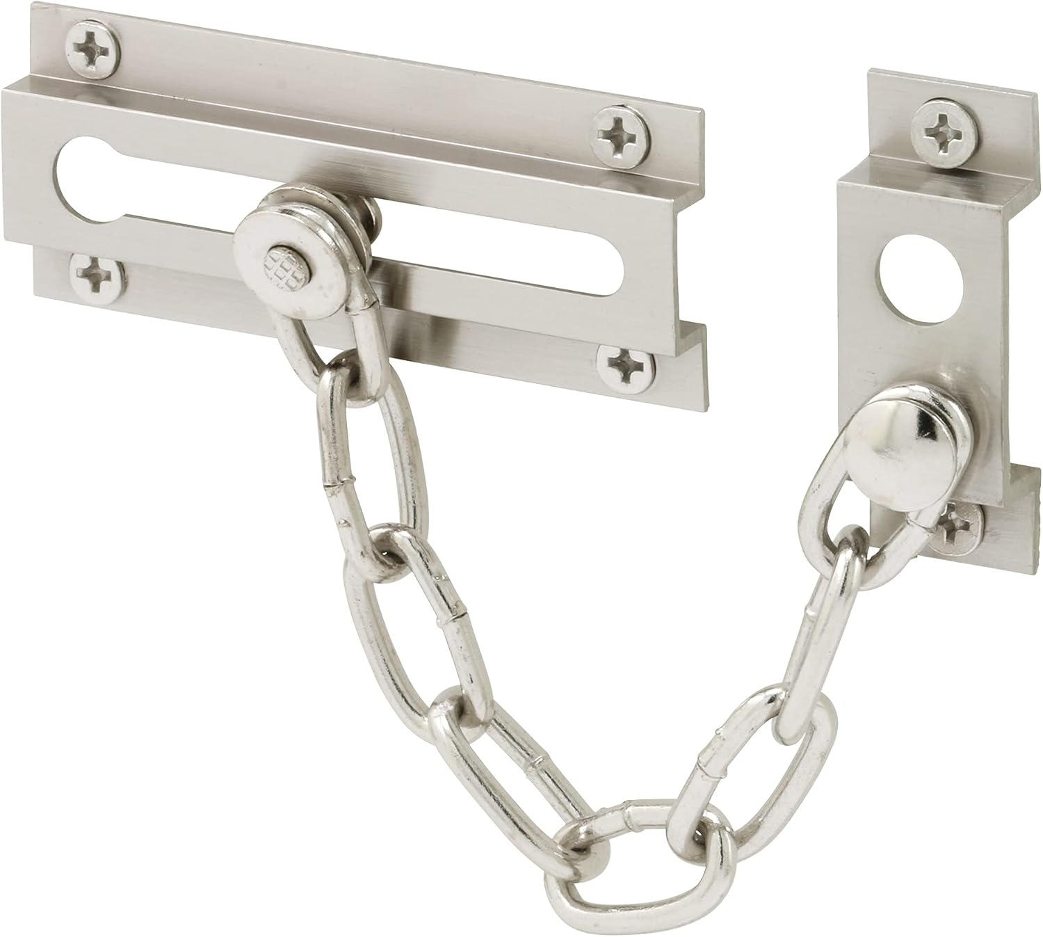 Prime-Line Products U 10304 Prime Line U-10304 Standard Door Guard, 3-5/16 X 5/8 in W, Steel Chain/Solid Keeper, 3-5/16 X 5/8" W, Satin Nickel"
