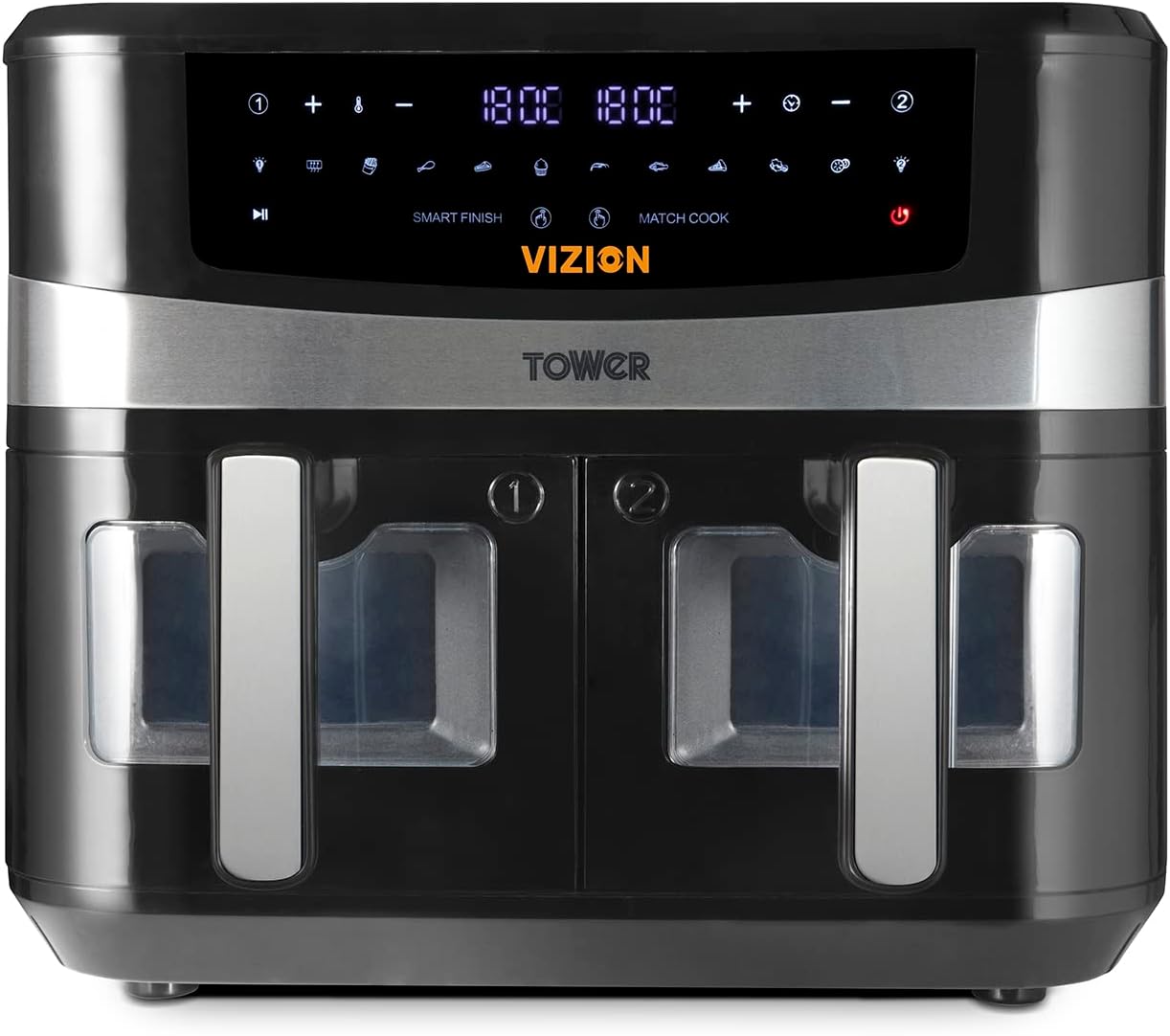 Tower, T17100, Vortx Vizion 9L Dual Basket Air Fryer with Digital control panel & 10 One-touch Pre-sets, Black