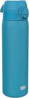 ION8 Vacuum Insulated Steel Water Bottle, 500 ml/18 oz, Leak Proof, Easy to Open, Secure Lock, Dishwasher Safe, Fits Cup Holders, Carry Handle, Scratch Resistant, Durable Stainless Steel, Blue