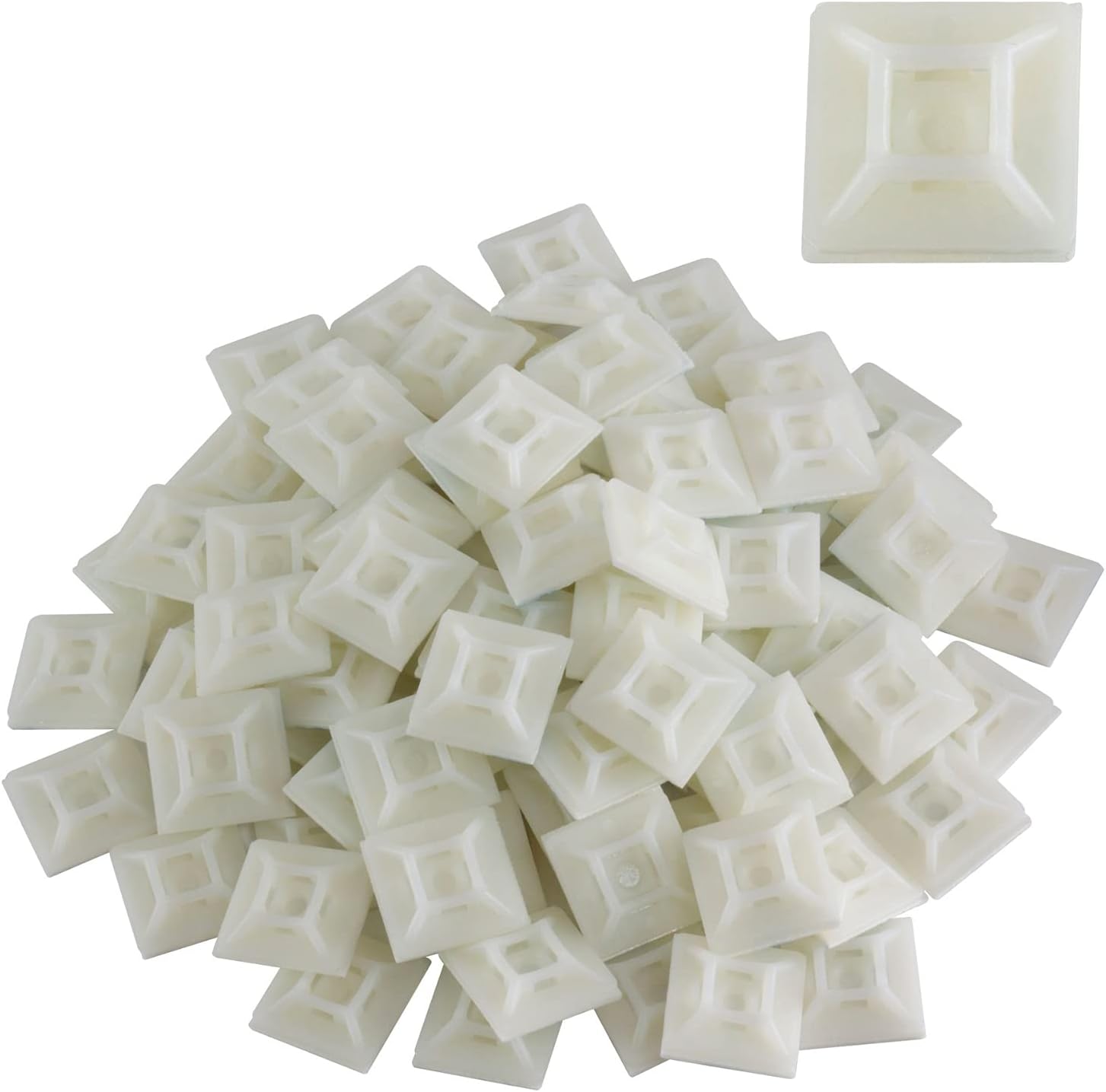GTSE 100 Pack White Zip Tie Mounts, 1" Adhesive Mounting Squares, Cable Tie Mount, Zip Tie Anchor for Wire Bundles, UV Resistant Tie Wrap Bases