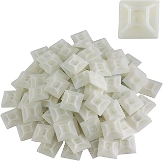 GTSE 100 Pack White Zip Tie Mounts, 1" Adhesive Mounting Squares, Cable Tie Mount, Zip Tie Anchor for Wire Bundles, UV Resistant Tie Wrap Bases