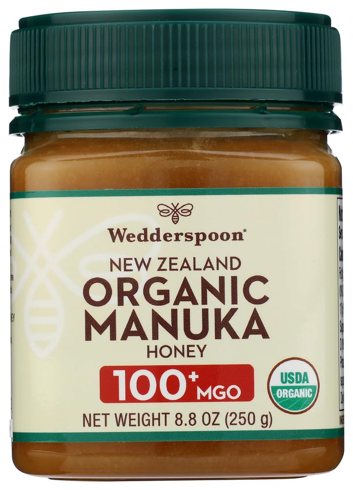 Wedderspoon Raw Premium USDA Certified Organic Manuka Honey, 100+ MGO, 8.8 Oz, Unpasteurized New Zealand Honey, From Our Hives to Your Home