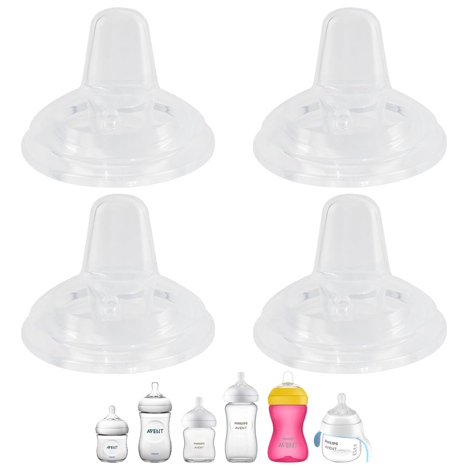 Sippy Cup Nipples for Philips Avent Natural Baby Bottles, My Grippy Spout Sippy Cup and Natural Trainer Sippy Cup, Soft 100% Silicone Sippy Spout Nipples, 6m+, 4 Count