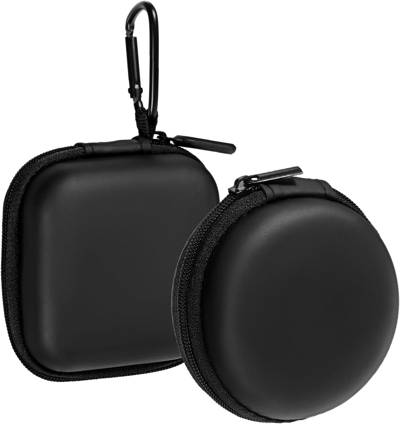 ElevateTech Storage Case for Qutie Label Maker, 2 Pcs Mini Round Earbud Case Portable Square Earphone Carrying Cases with Carabiners Hard EVA Headphone Storage Bag for Earphone Earbud, Black