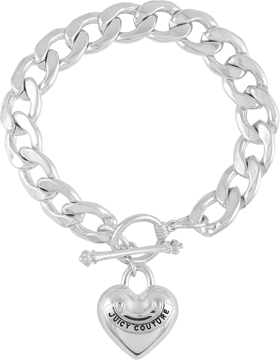 Juicy Couture Silvertone Heart Charm Toggle Bracelet