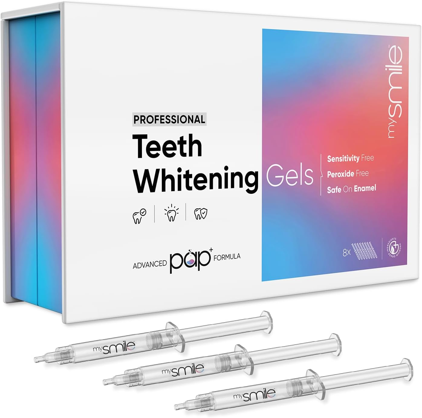 New & Upgraded mysmile Teeth Whitening Gels 8 Refills - Sensitivity & Peroxide-Free - Pap+ Teeth Whitening Gel -Enamel-Safe Syringes - Vegan stain remover gel with chamomile not Teeth whitening strips