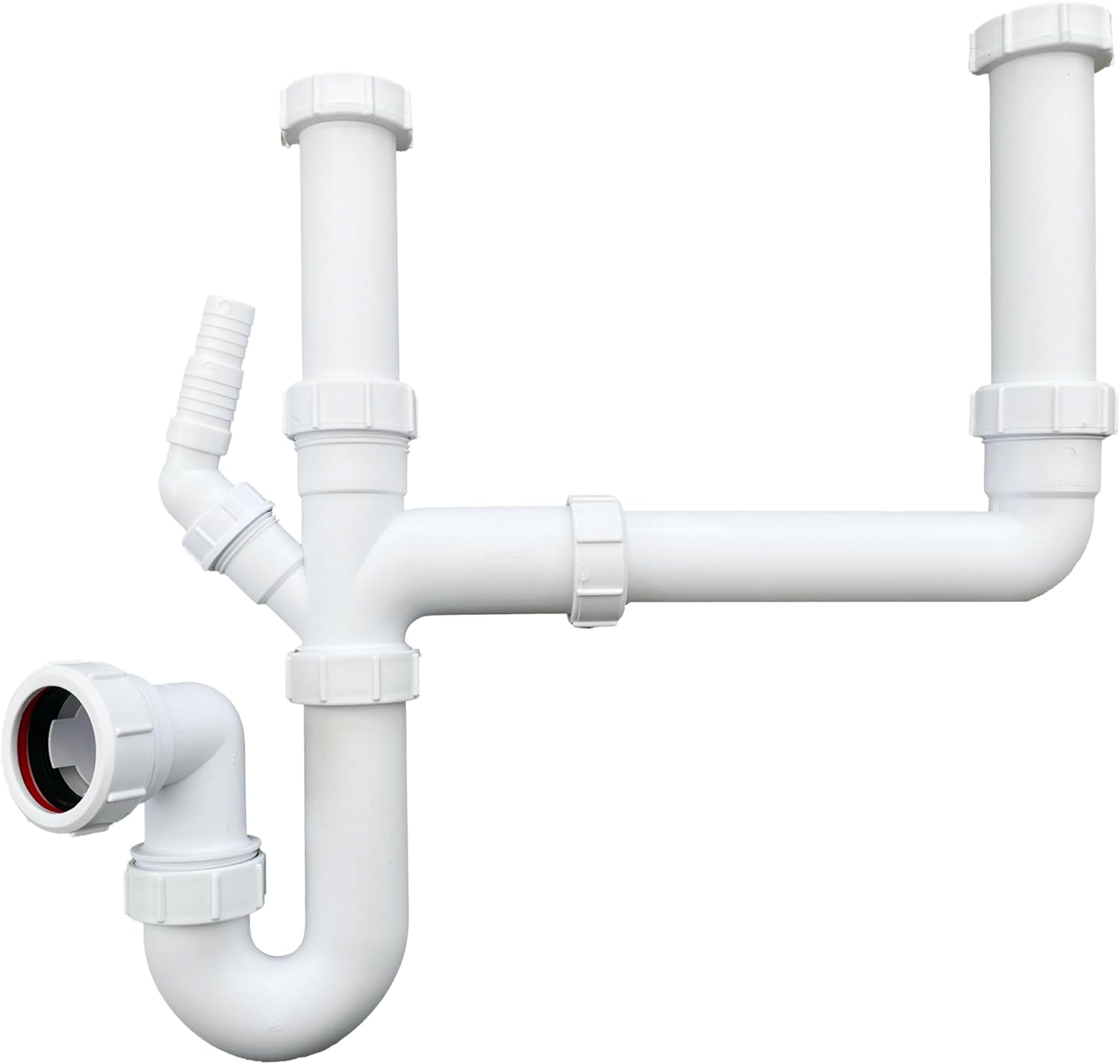 PlumbEZ Double Bowl Sink Waste Kit and Half Bowl Trap Kit - Multi-Fit 1.1/2" 40mm Double Bowl P Trap Kit with Washing Machine Waste Splitter, Sink Waste Kit BS EN 247-1:2002 75mm Water Seal