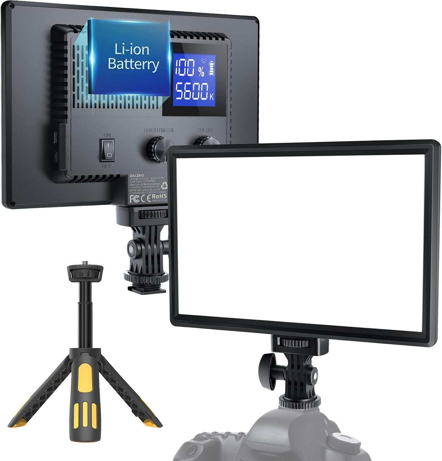 RALENO LED Video Light, Camera Light with Mini Stand for Pictures Video Recording,4000 mAh Battery CRI>95 3200K-5600K Photo Lights for Outdoor Photography, Live Streaming, Zoom Calls
