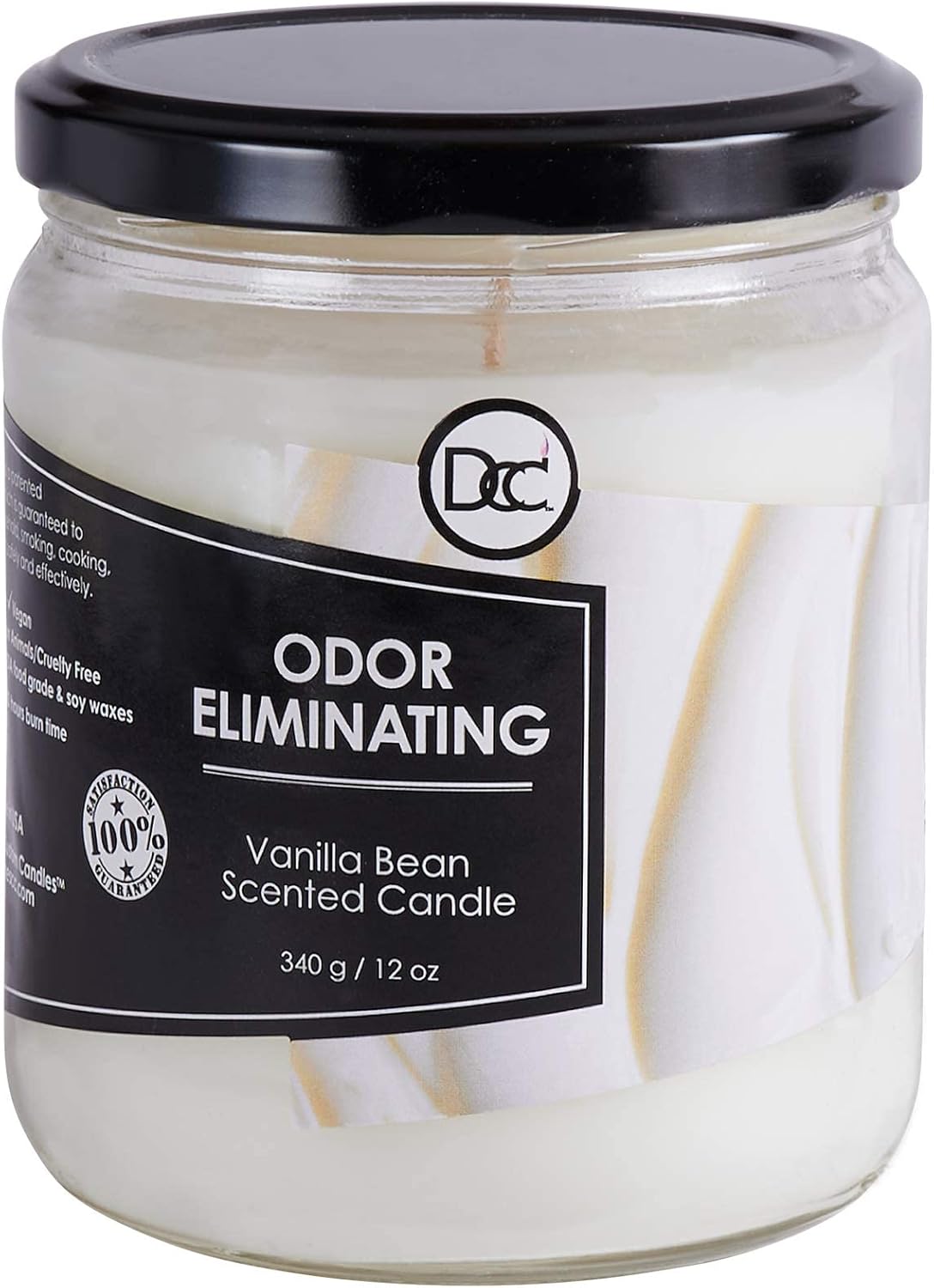 Vanilla Bean Odor Eliminating Highly Fragranced Candle - Eliminates 95% of Pet, Smoke, Food, and Other Smells Quickly - Up to 80 Hour Burn time - 12 Ounce Premium Soy Blend
