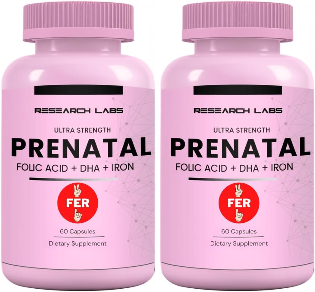 Research Labs Prenatal Vitamins for Women 2 Fer 1 Ad: 6X More Bioavailable Methylated Folate Folic Acid MTHF 5 | Supports Brain Development, Healthy Growth