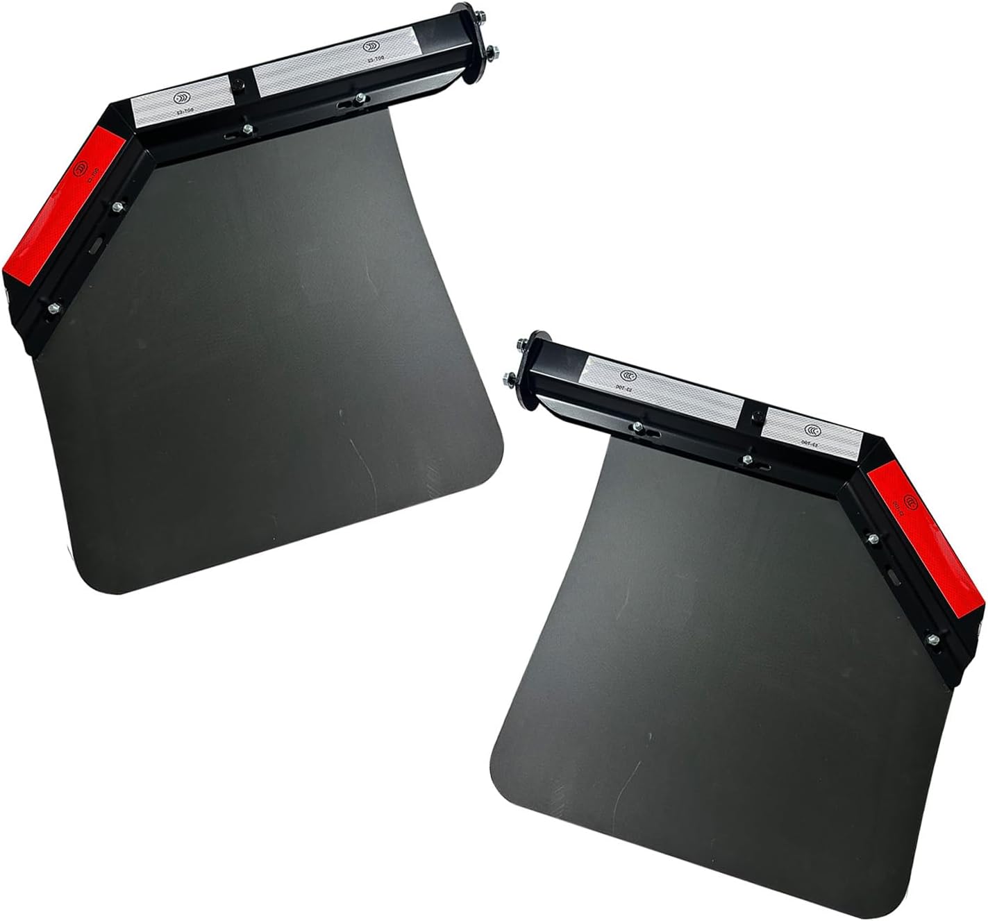 Pair Black Angled Spring Loaded Mud Flap Hanger Bracket with Angled Splash Guard Mudflap 24"x24" for Semi Truck Trailer, 2-1/2'' 2.5'' Bolt Spacing Hanger Kit & Heavy Duty Polymer Mudflaps
