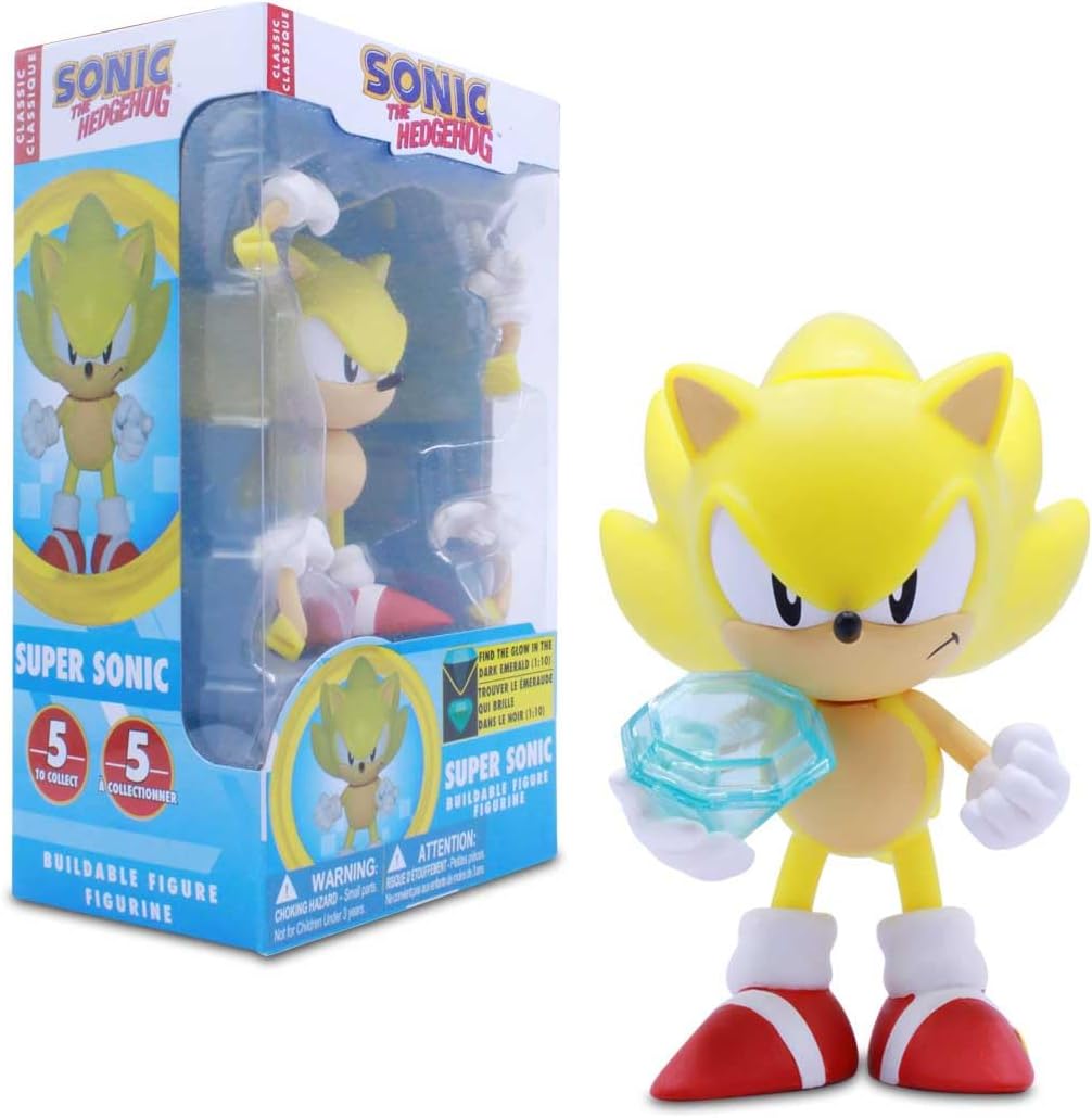 Just Toys LLC Sonic The Hedgehog Super Sonic 4″ Buildable Action Figure – Official Sonic The Hedgehog Series 2 Collectible with Chaos Emerald Accessory