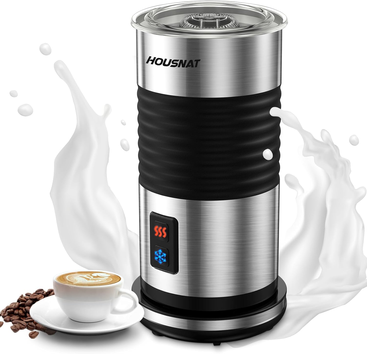 Milk Frother Electric, 4 in 1 Automatic Milk Warmer, Hot/Cold Frothing and Heating for Latte, Coffee, Cappuccino, Hot Chocolate, Strix Temperature Control, Non-Stick Coating, 400W, 200ML